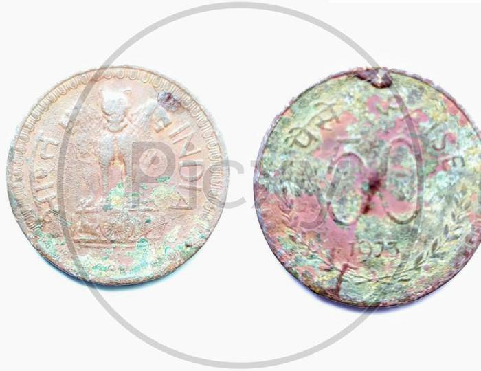 An Old Indian Coin- 50 Paise - 1973, Isolated On White Background