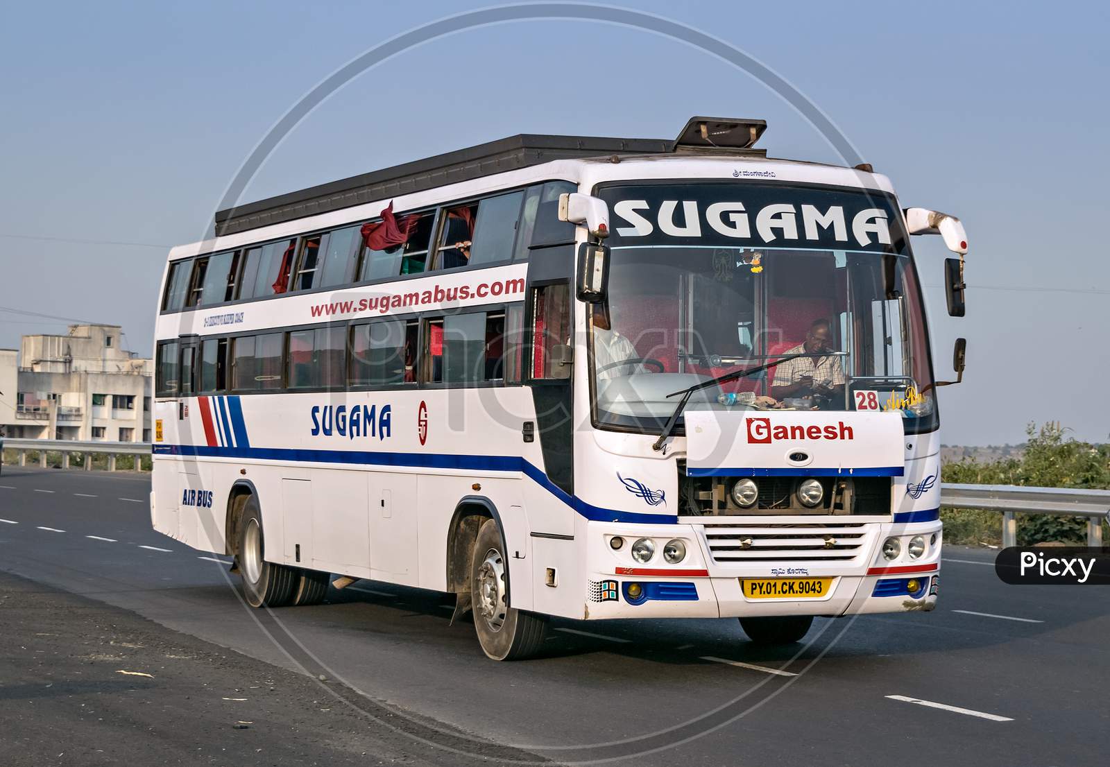 Pune, Maharashtra, India- October 25Th, 2016: Sugama Travels Bus Speeding On Highway.