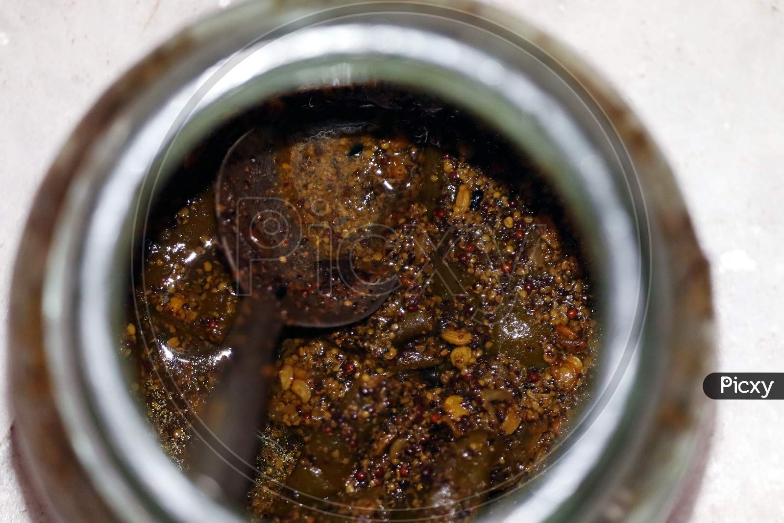 Chili Pickle In A Glass Pot