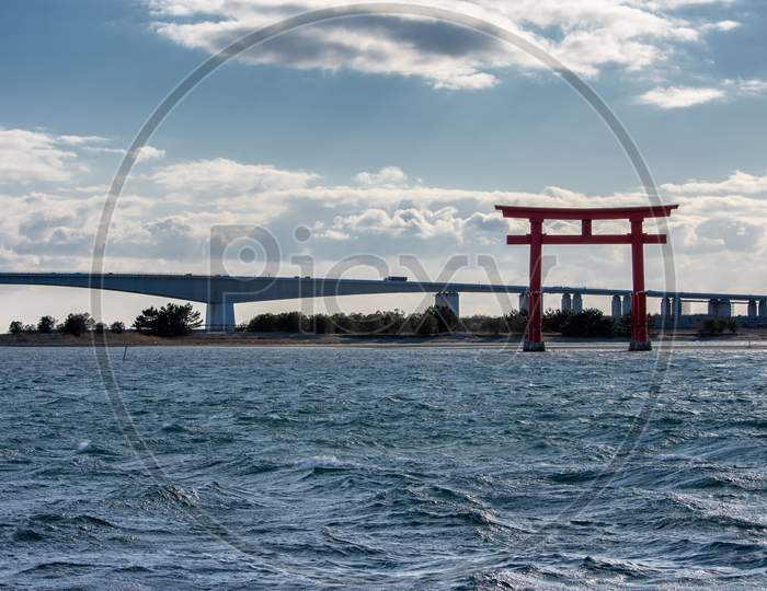 Torii Gate On Lake Hamana In Shizuoka Prefecture Of Japan
