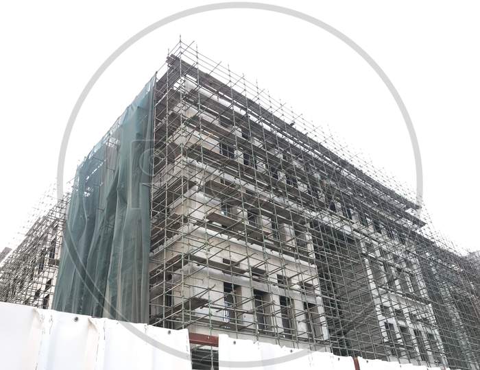Ongoing Progressive Construction Site With Scaffolding And Shuttering
