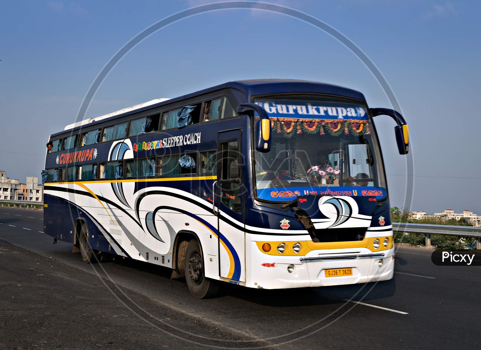 Pune, Maharashtra, India- October 25Th, 2016:Gurukripa Transport Bus Speeding On Highway.