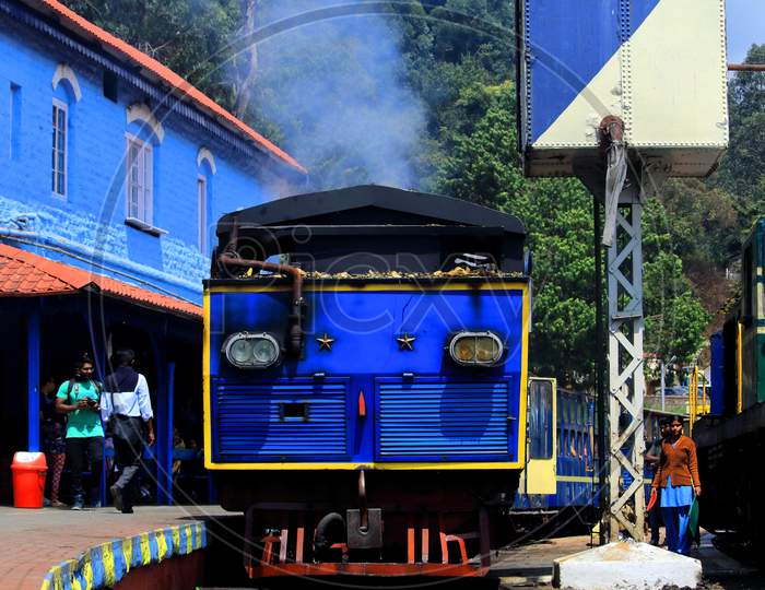 unesco world heritage nilgiri mountain rail (ooty toy train) at coonoor railway station, near ooty in tamilnadu, south india