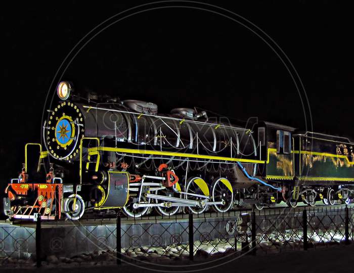 New Jalpaiguri, India:February 5Th, 2012-Wd Class Steam Locomotive Plinthed In Front Of New Jalpaiguri Station.