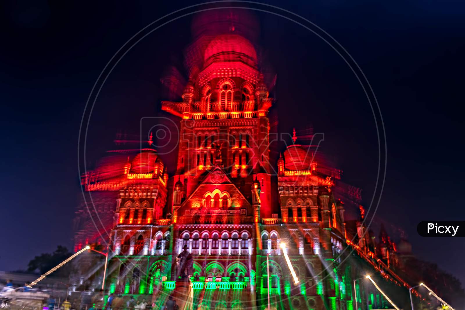 Mumbai, India-January 25Th, 2020-Blur,Zoom Pan Image Of Mumbai Corporation Building Lit Resembling Indian National Flag.