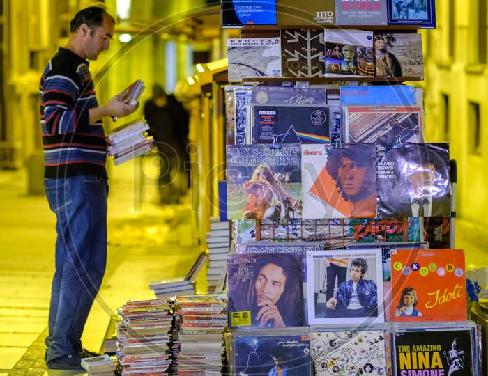 Second-Hand Books And Records Street Seller In Belgrade, Serbia