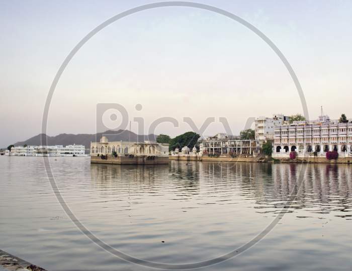 Royal Palace Built In Lake Pichola Located In Udaipur City Of Rajasthan State In India