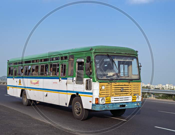 Pune, Maharashtra, India- October 25Th, 2016: State Tranport Bus