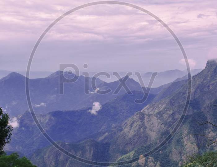panoramic view of palani hills range in the morning, from kodaikanal hill station in tamilnadu, south india