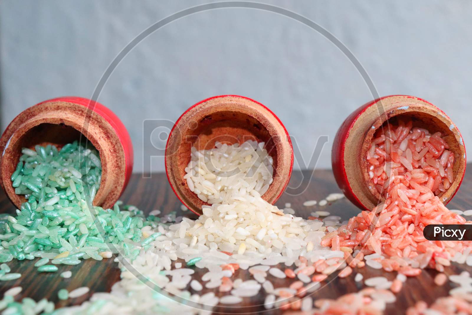 Indian flag resemblance with colored rice for independence day