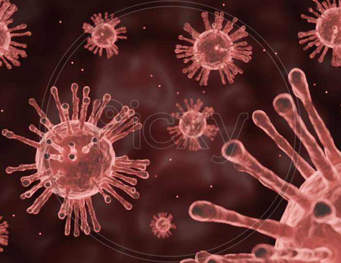Blurred Coronavirus Bacteria 2019-Ncov Cell Illustration, 3D Render