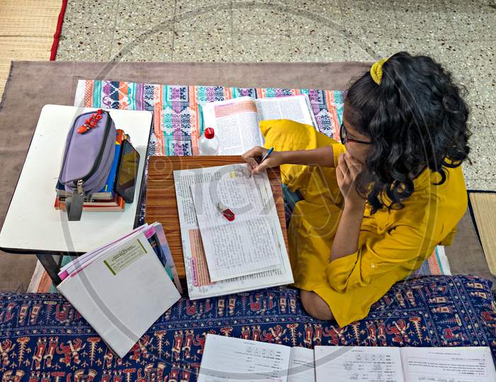 Pune, India - July 16Th, 2020 : Girl Student Pursuing Online Education Through Cell Phone Due To Closed Schools On Account Of Spread Of Pandemic Covid-19, Corona Virus In City.