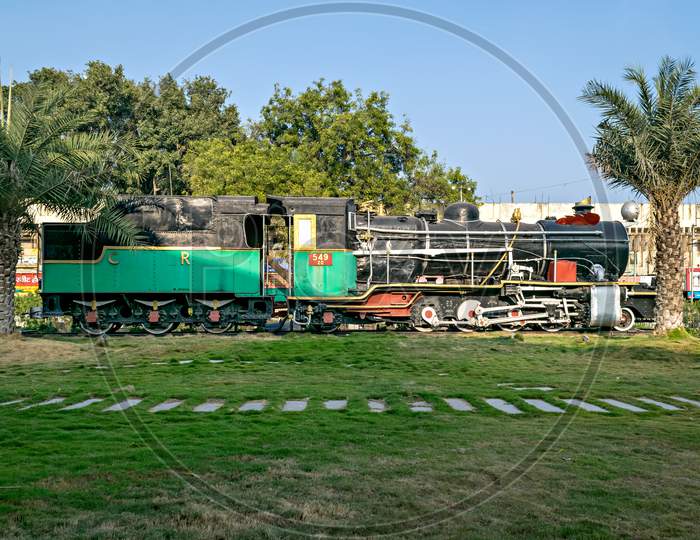 Solapur,Maharashtra,India-December 23Rd,2019: Side View Of Old Narrow Gauge Steam Locomotive, Zd-549 Preserved By Displaying In Front Of Solapur Railway Station.