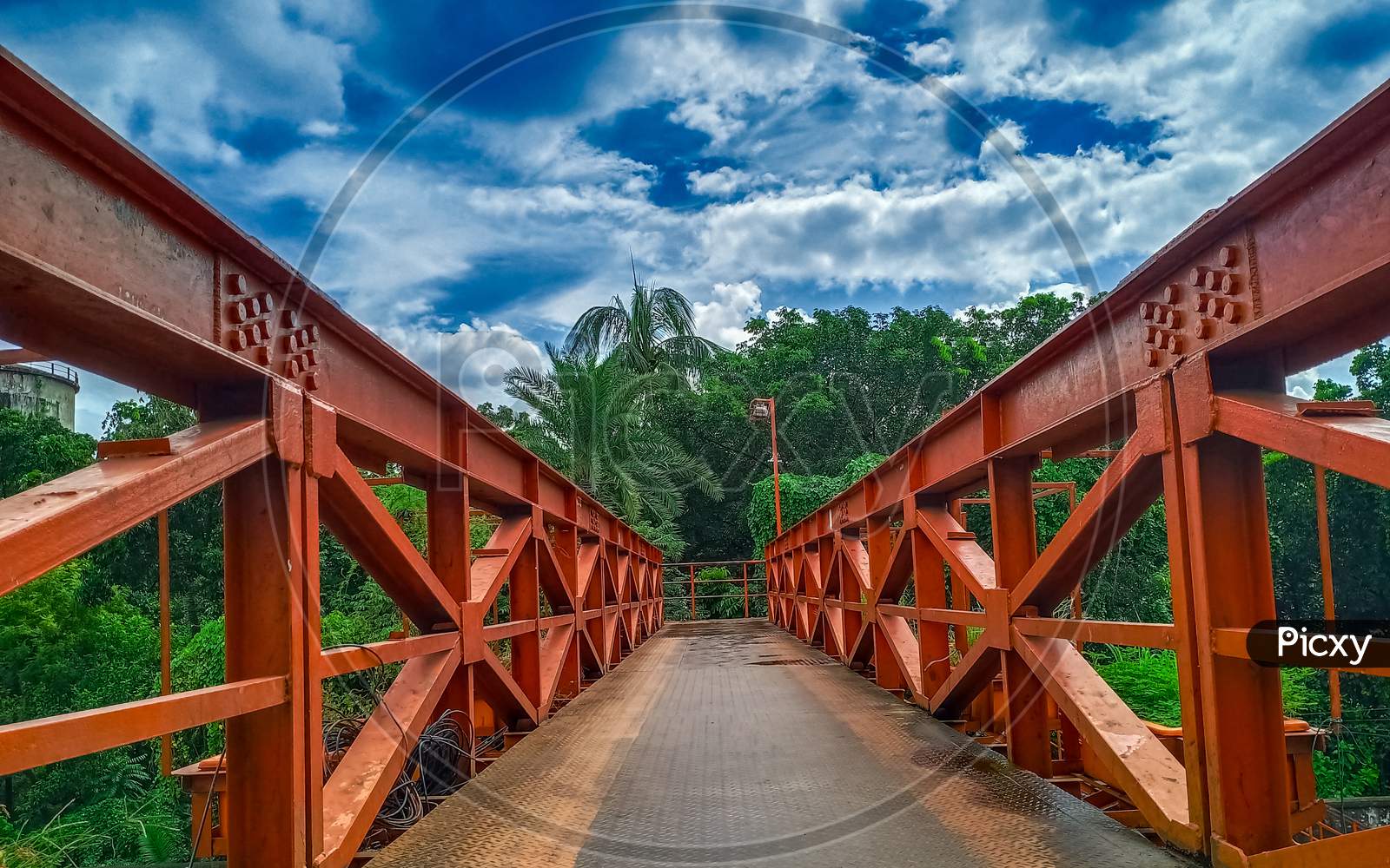 A Beautiful Foot Over Bridge Under Lovely Blue Summer Sky