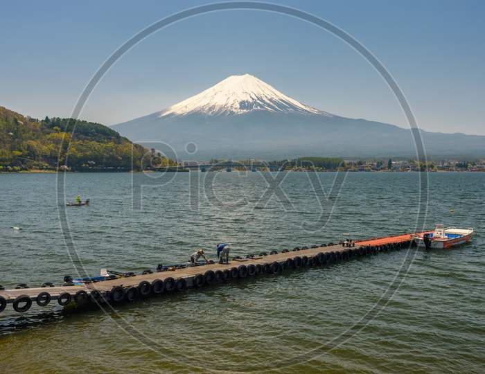 Scenic View Of Mount Fuji And Lake Kawaguchi (Kawaguchiko) In Japan