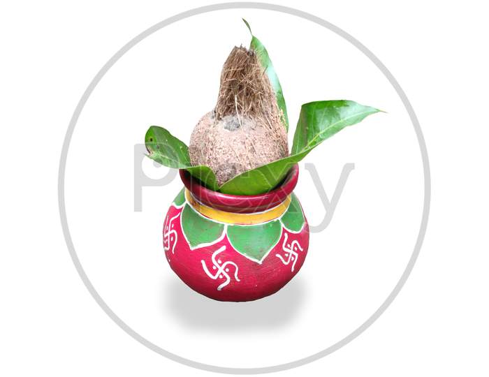 Indian traditional pot used for Indian traditional festival on white background