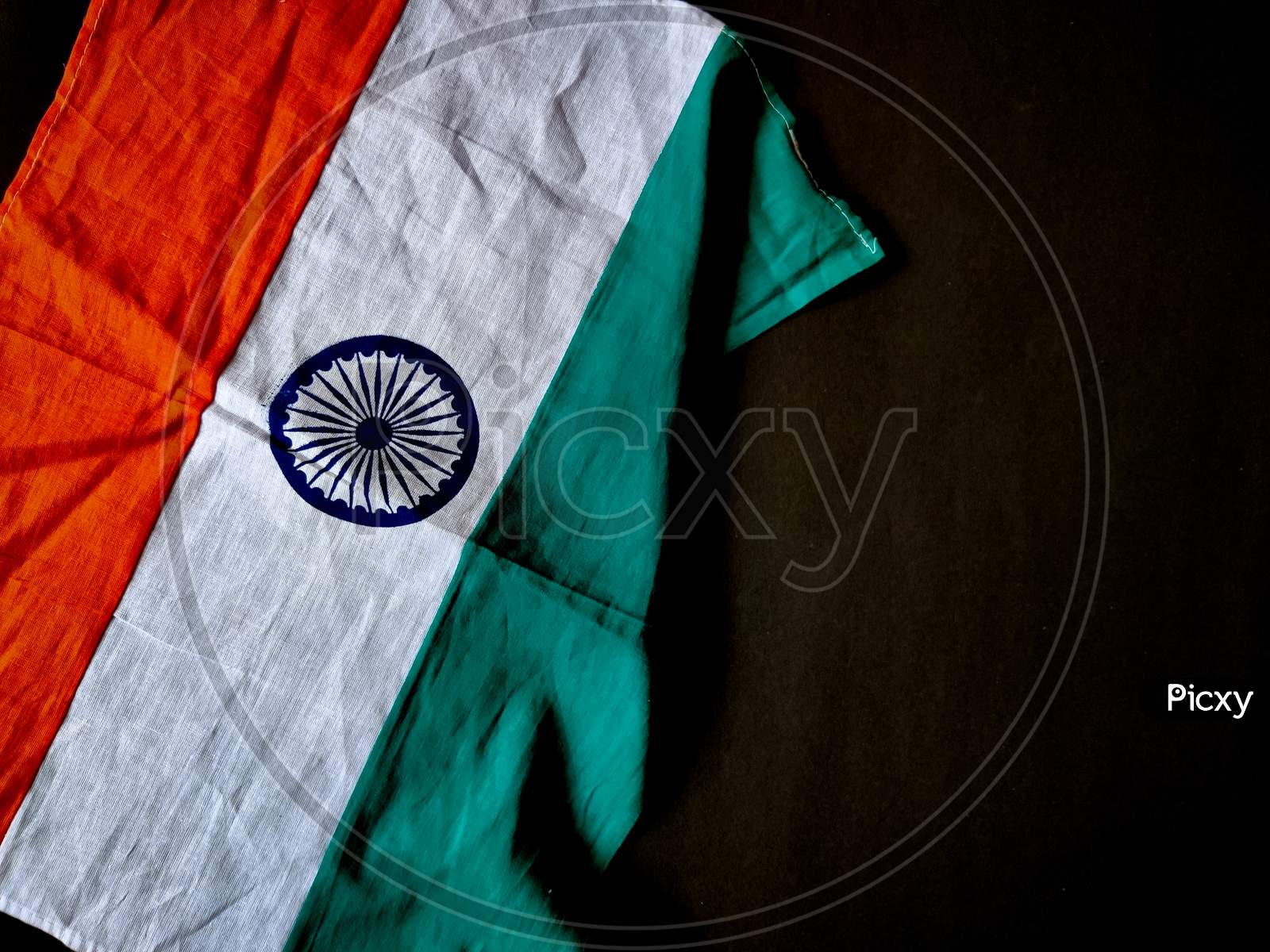 Indian Flag Isolated On Black Background. Happy Independence Day India. Copy Space.