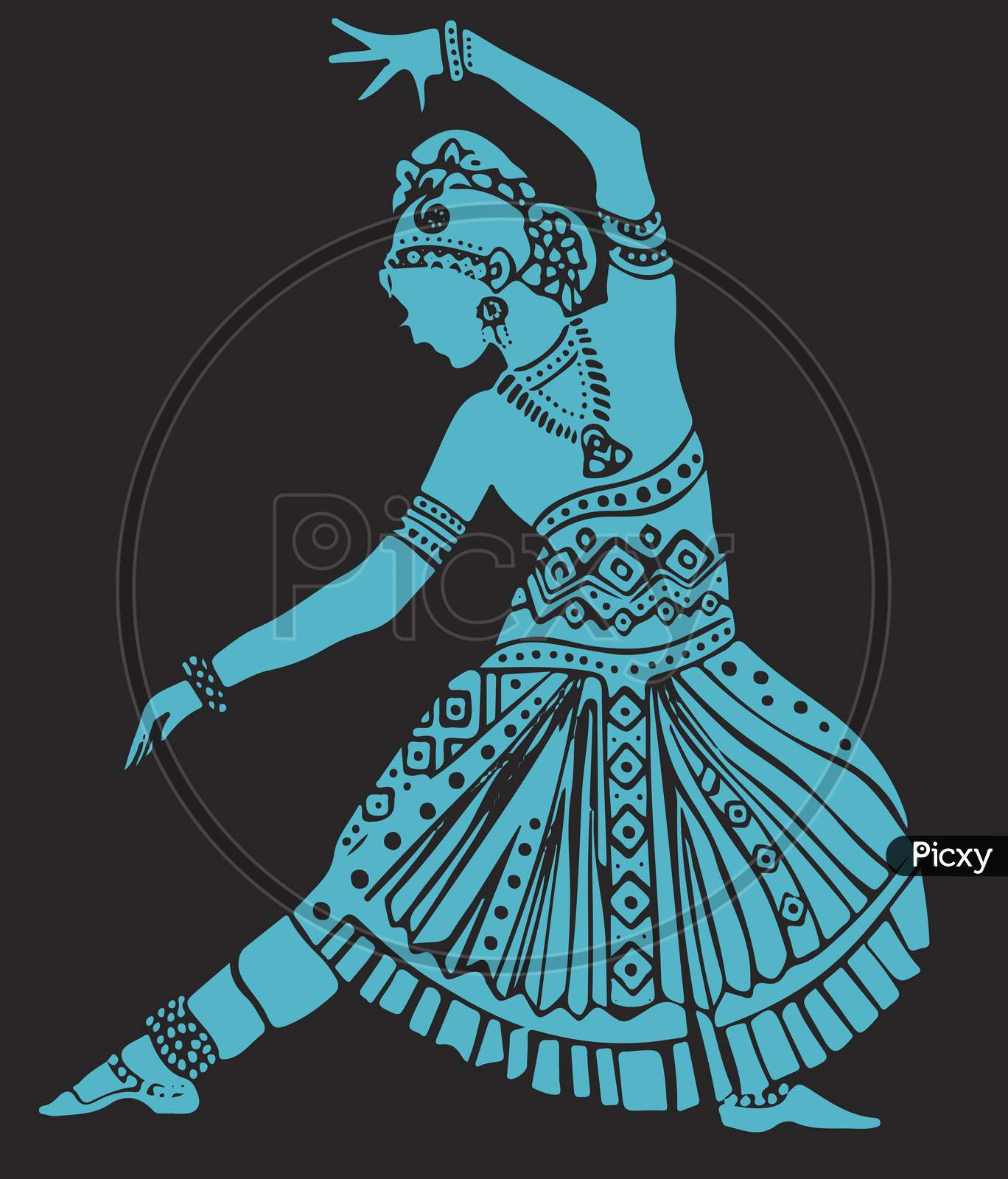 Drawing Of Well Traditional And Ethnic Dressed Lady Doing Bharatanatyam Dance. Silhouette Or Outline Editable Illustration Of Dancing Pose