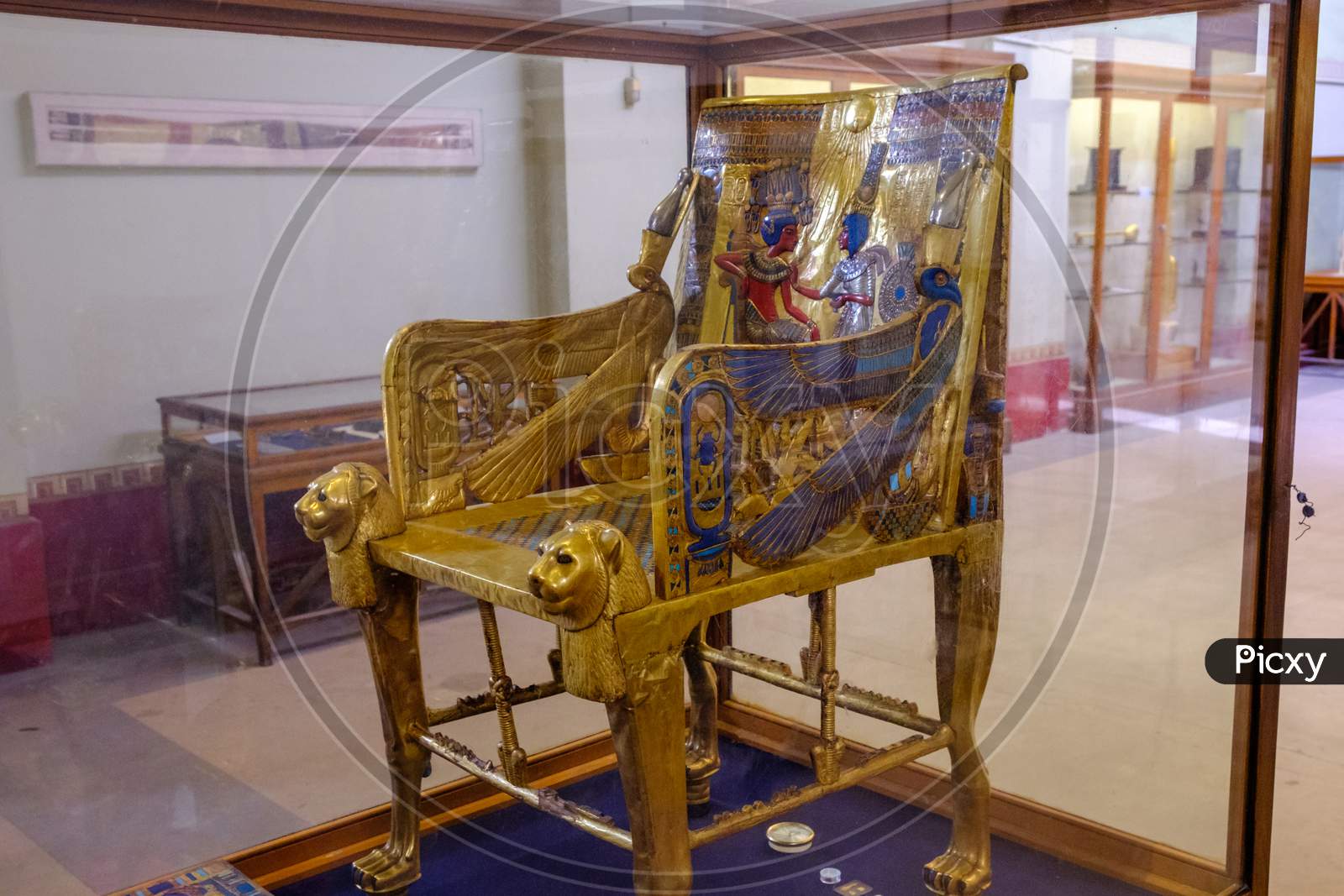 Golden Throne Of Pharaoh Tutankhamun In Egyptian Museum In Cairo