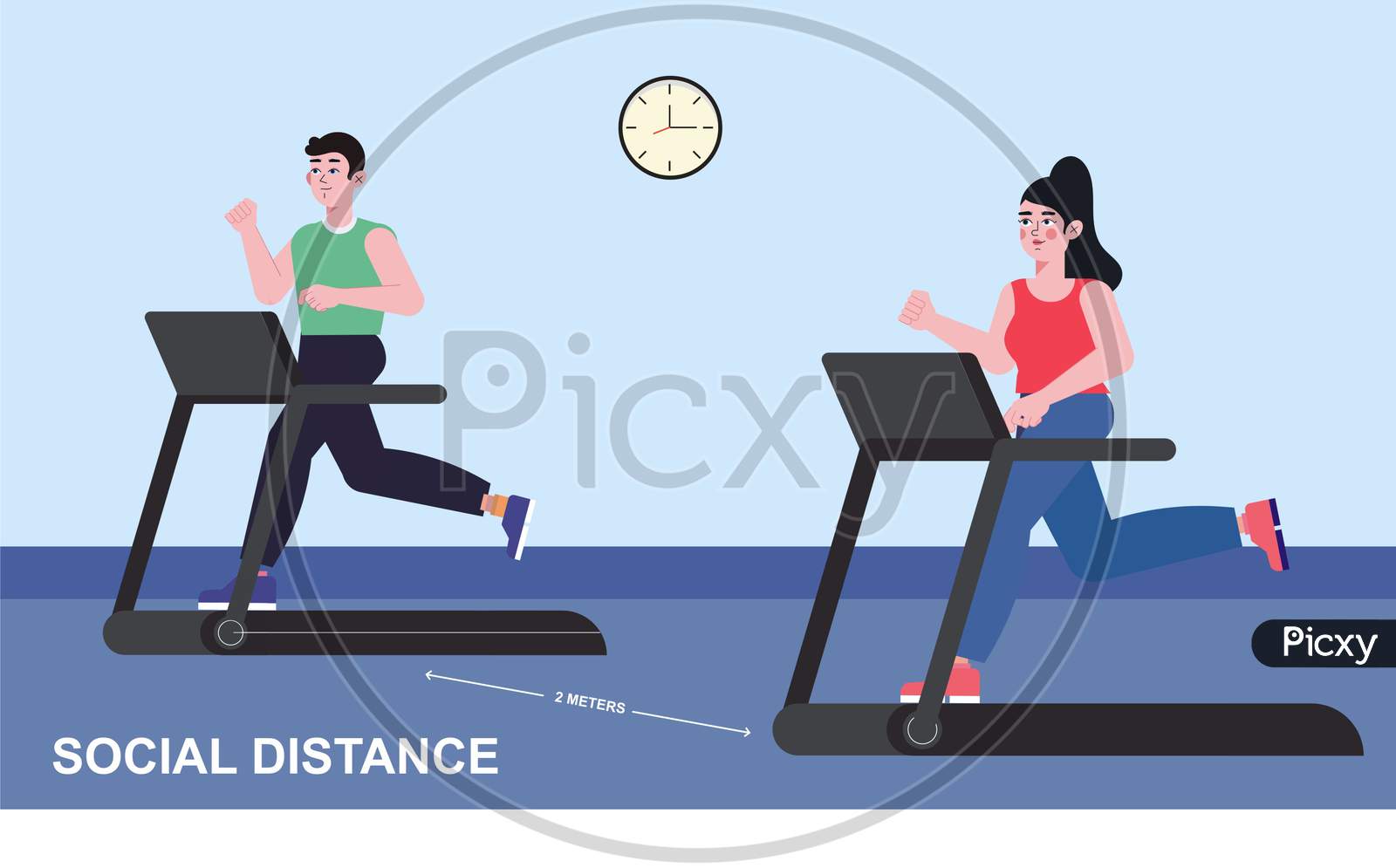 New normal concept and physical distancing people running in fitness and keep social distance to prevent from disease outbreak. New normal after COVID-19 pandemic concept