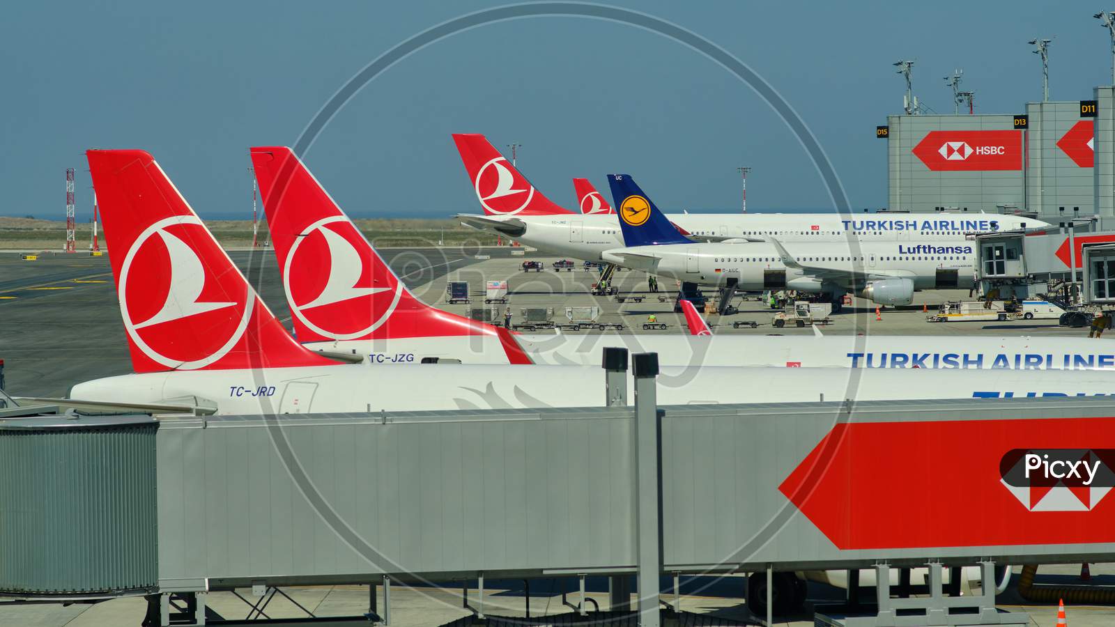 Planes Docked To The Gates At New Istanbul Airport Istanbul Havalimani In Turkey