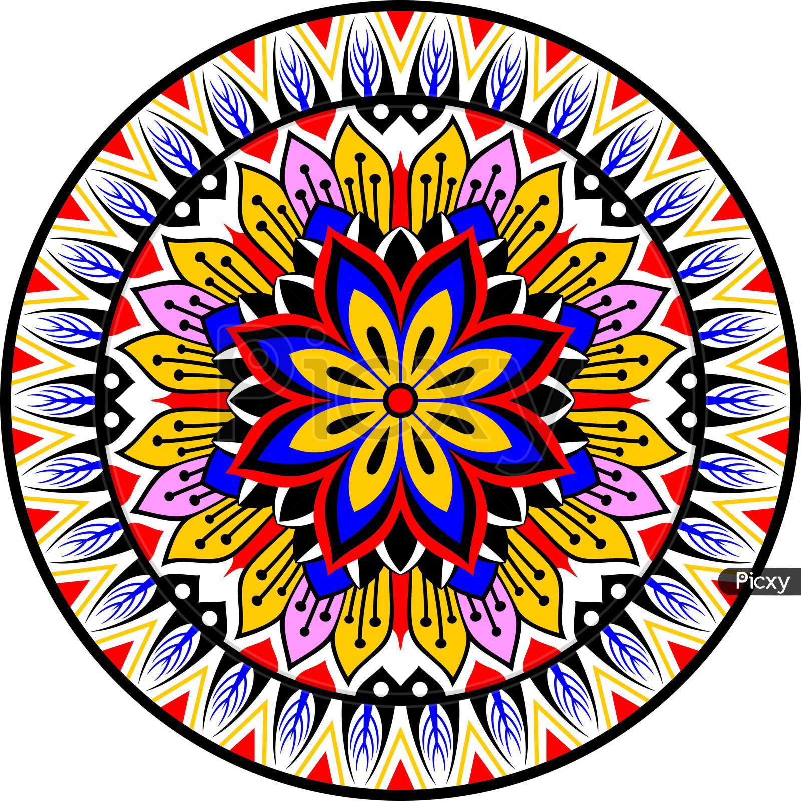 Colorful Abstract Vector Mandala Round Ornament