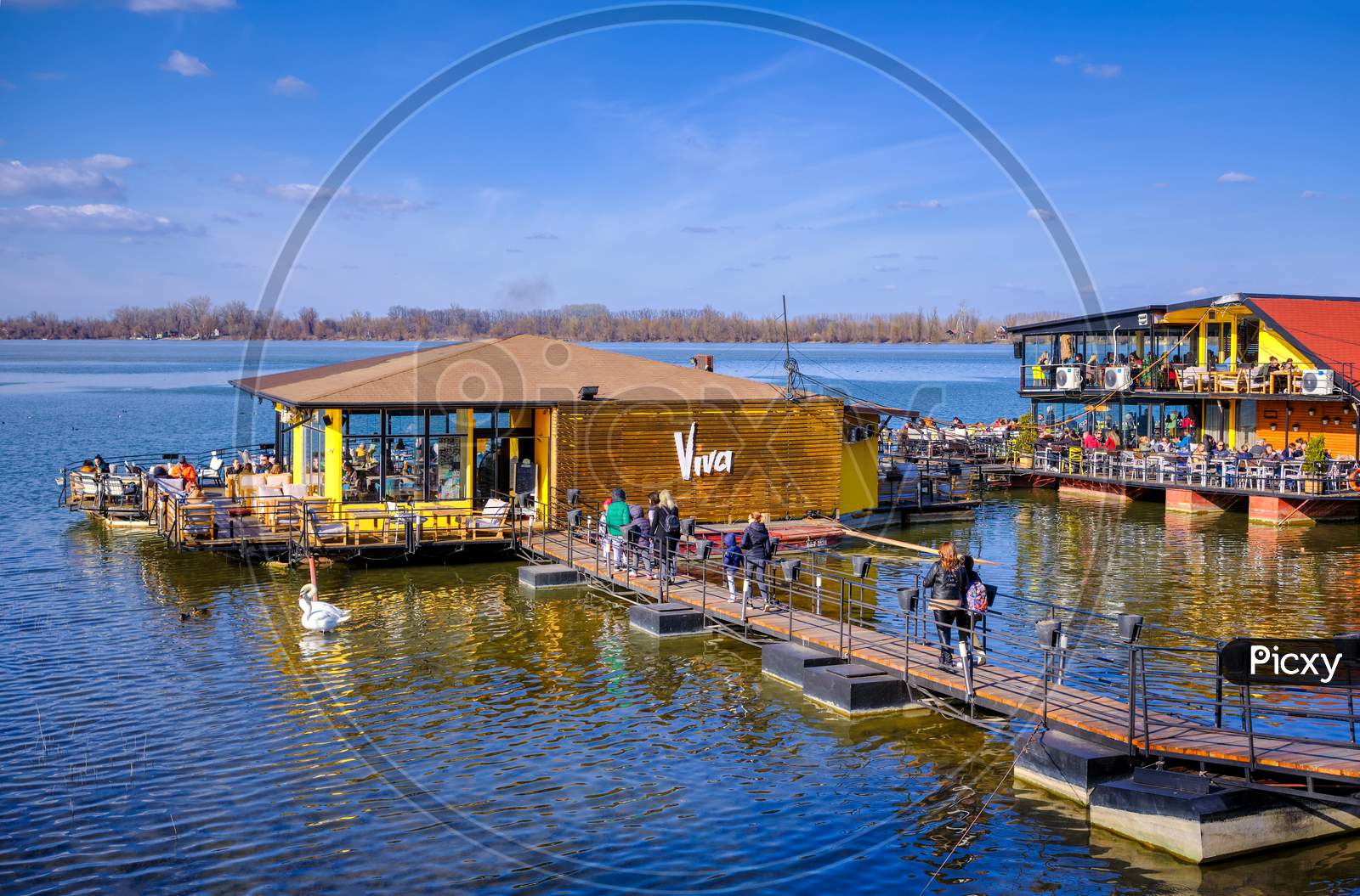 River Raft Restaurants And Bars On The Danube River In Belgrade, Serbia