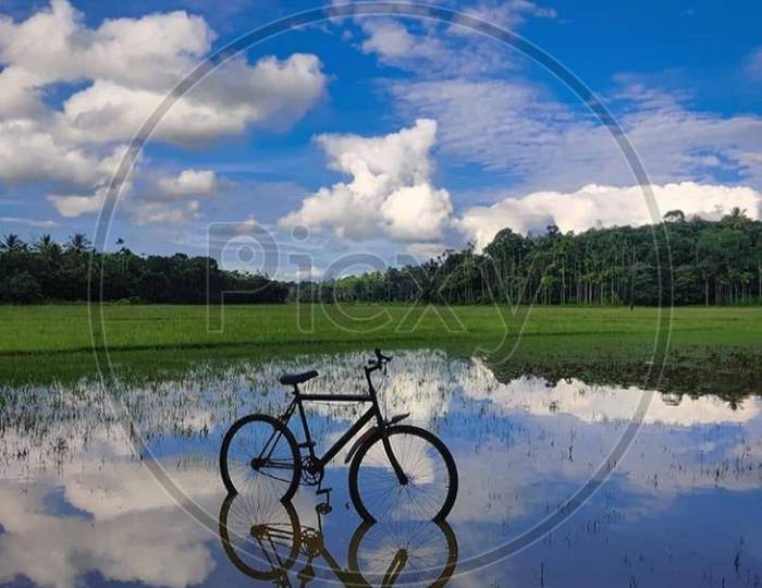 Cycle with beautiful clouds