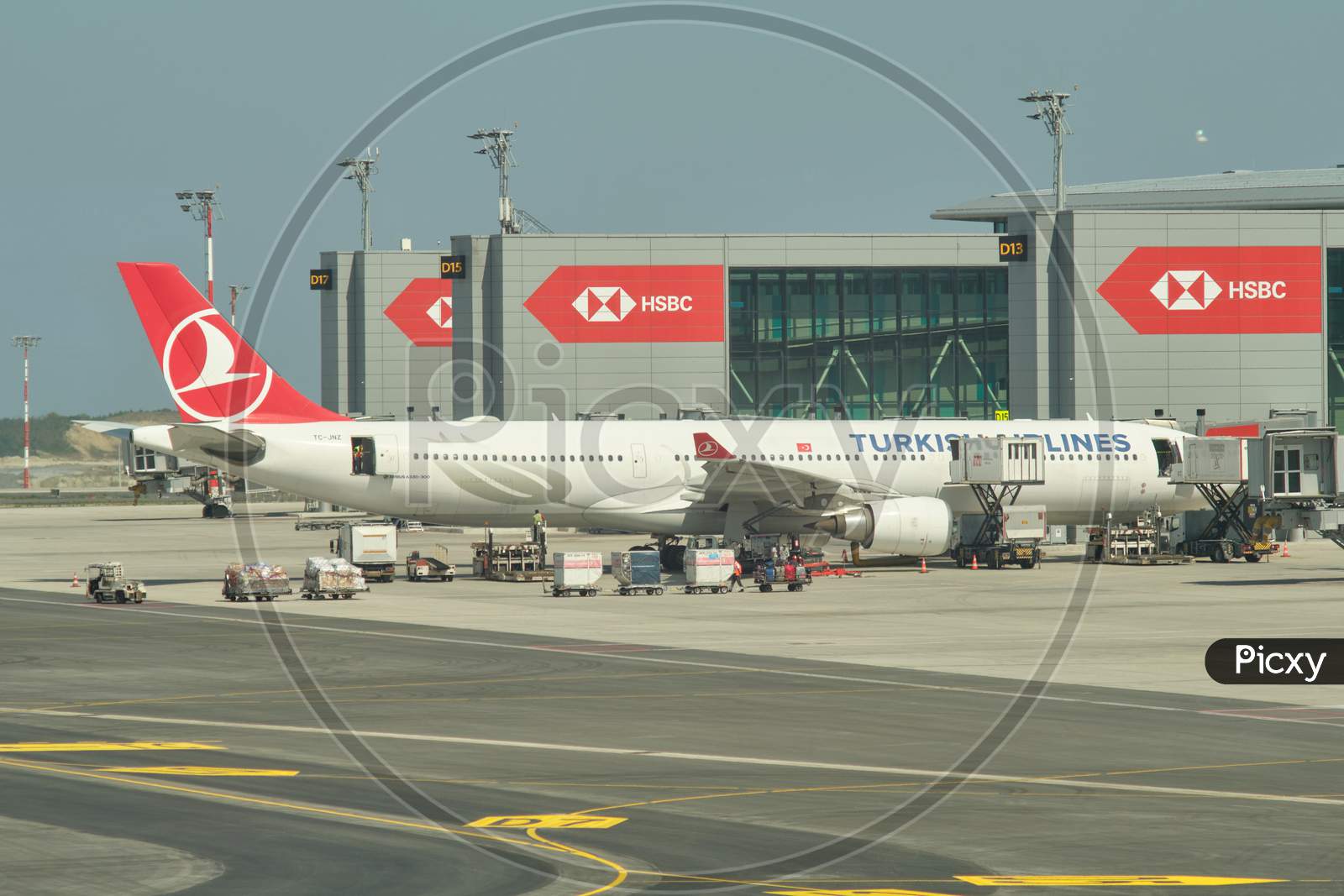 Turkish Airlines Plane Docked To The Gate At New Istanbul Airport Istanbul Havalimani In Turkey