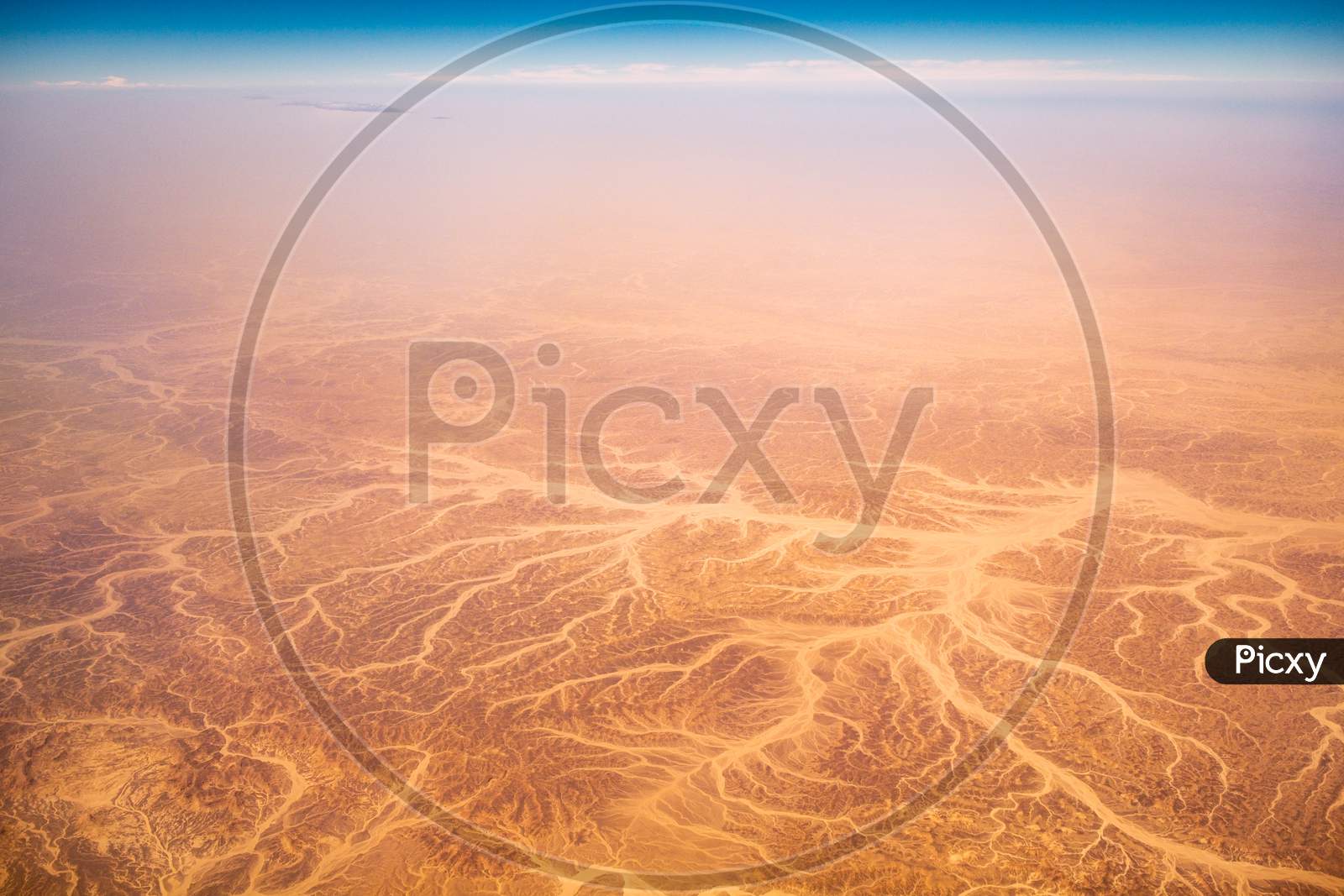 Aerial Airplane View Of Barren Sahara Desert Landscape In Egypt