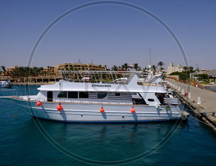 Yachts And Tourist Boats In The Hurghada Marina In Hurghada, Popular Beach Resort Town Along Red Sea Coast Of Egypt