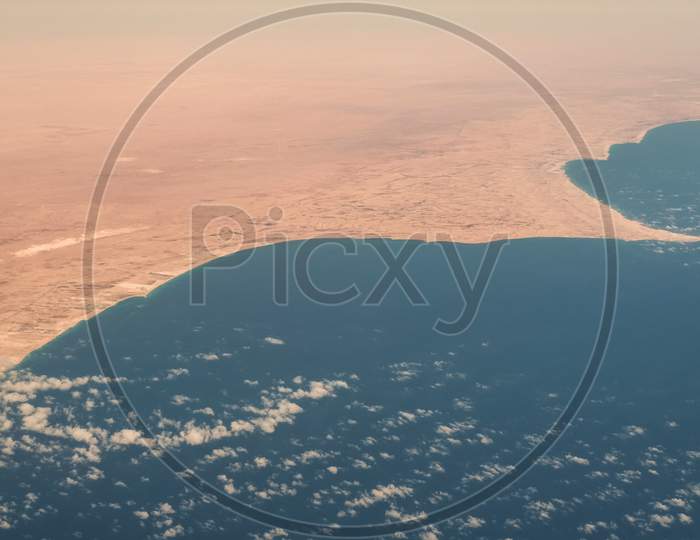 Aerial View Of Mediterranean Coast Of Egypt Where Sahara Meets The Sea