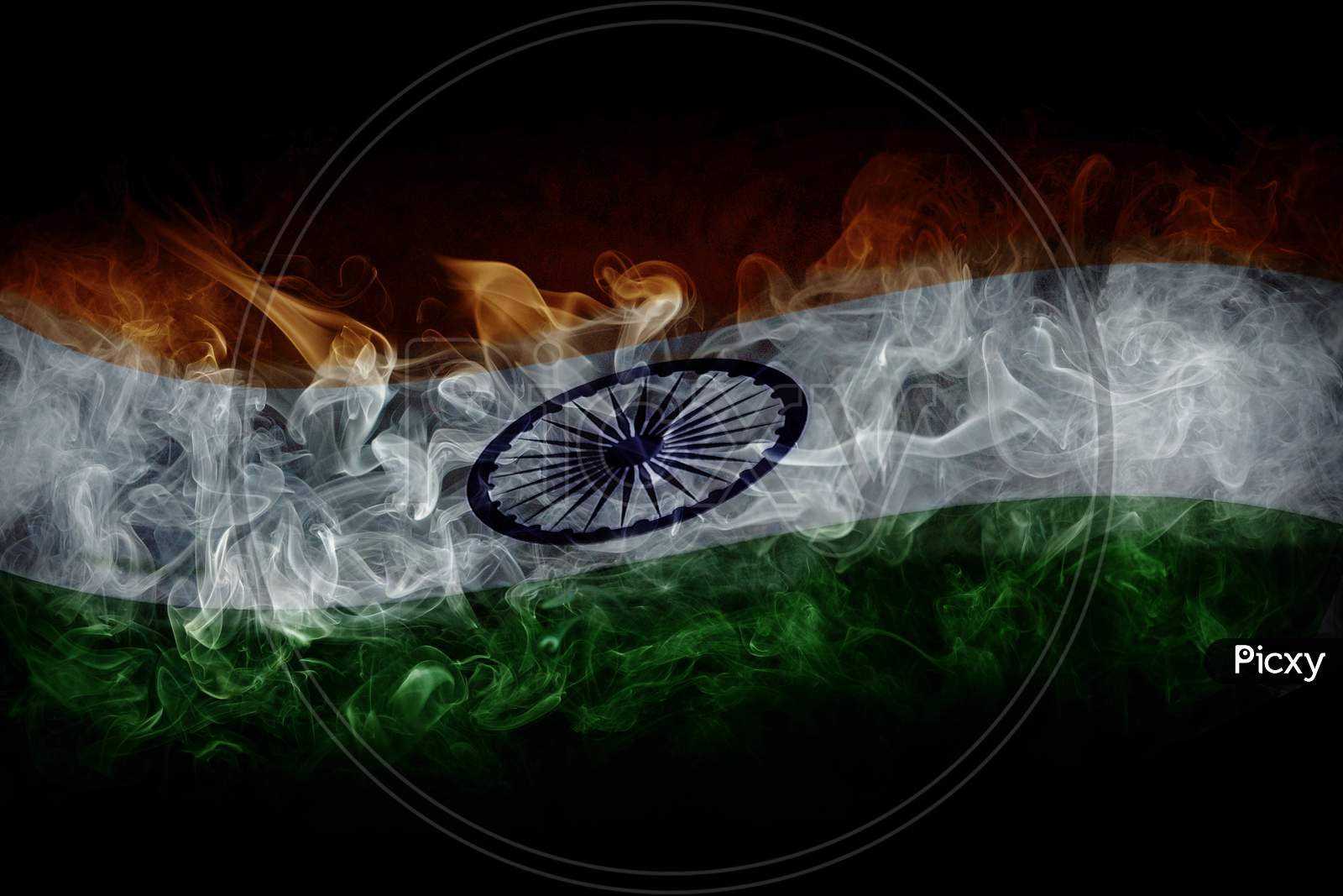 Indian Flag With Smoke Isolated On Black Background