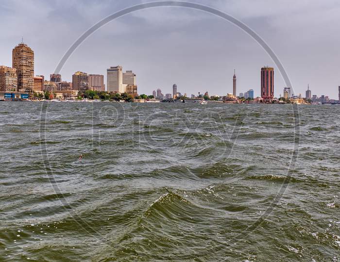 River Nile And Cairo Skyline Dominated By Cairo Tower On Gezira Island In The River Nile, Central Cairo, Egypt