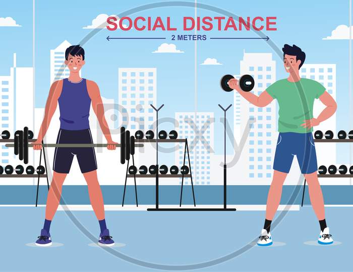 New normal social distancing Fitness center lifestyle after pandemic COVID-19 coronavirus.