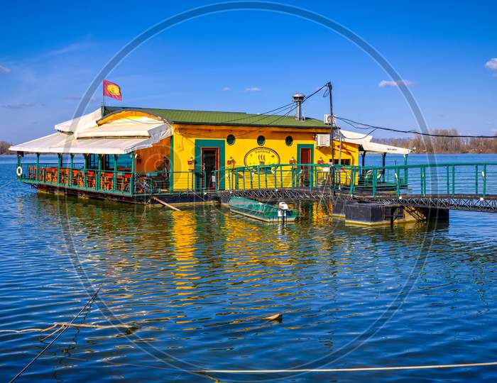River Raft Restaurant And Bar On The Danube River In Belgrade, Serbia
