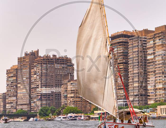 Felucca Boat On The Nile River In Cairo, Egypt