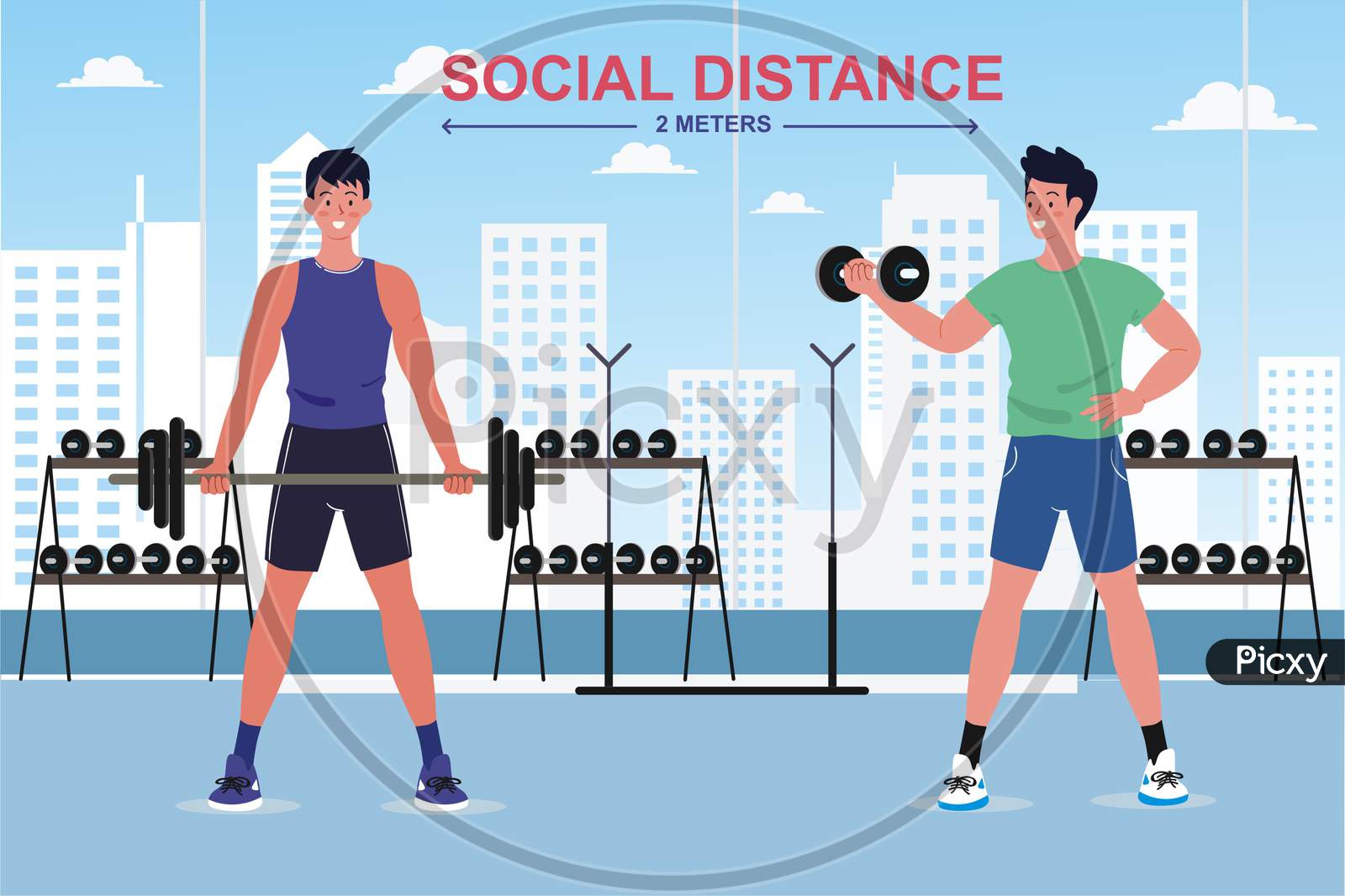New normal social distancing Fitness center lifestyle after pandemic COVID-19 coronavirus.