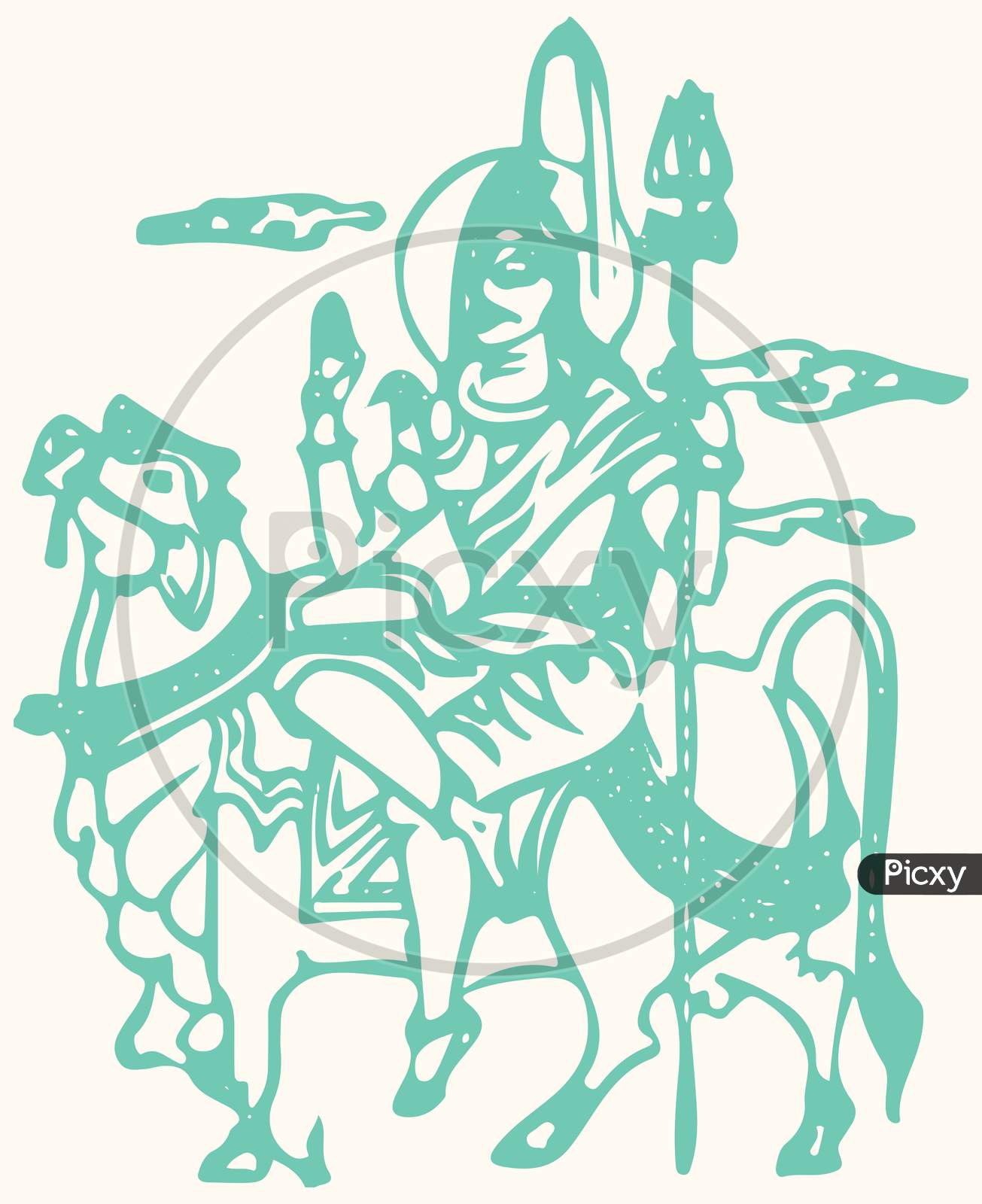 Drawing Of Lord Shiva Sitting Above His Vehicle Nandi With Trishul And Blessing Pose