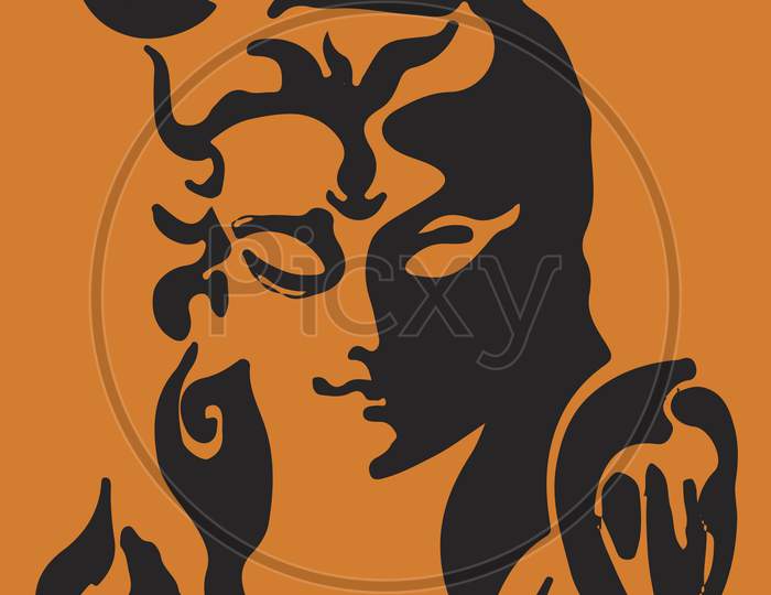 Drawing Or Sketch Of Lord Shiva Outline Vector Illustration. Design Element Of Shiv Text Mahadev, Trishul And Three Tilak