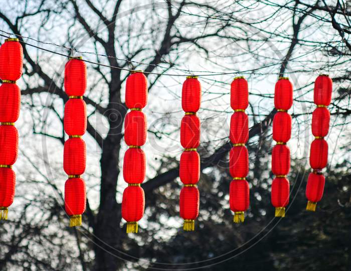 Chinese Lunar New Year Red Lanterns Decorations In Belgrade Fortress, Serbia