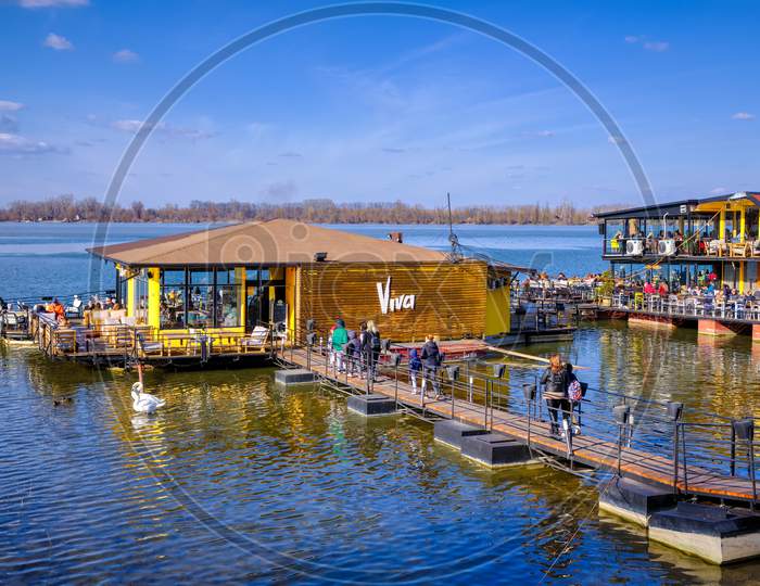 River Raft Restaurants And Bars On The Danube River In Belgrade, Serbia