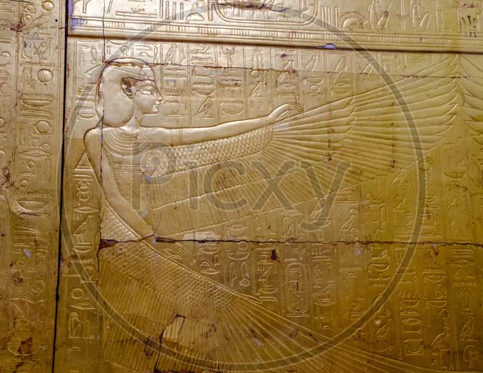 Details On The Golden Sarcophagus Of The Pharaoh, Museum Of Egyptian Antiquities (Egyptian Museum)