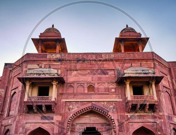 Old Red Sandstone Palace At The Mughal City Of Fatehpur Sikri In Agra, India