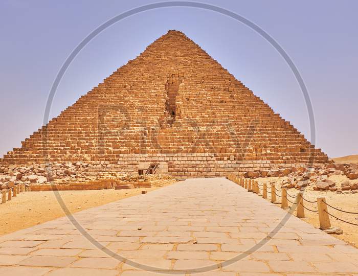 The Pyramid Of Menkaure, The Smallest Of The Three Pyramids Of Giza, Giza Plateau, Cairo, Egypt