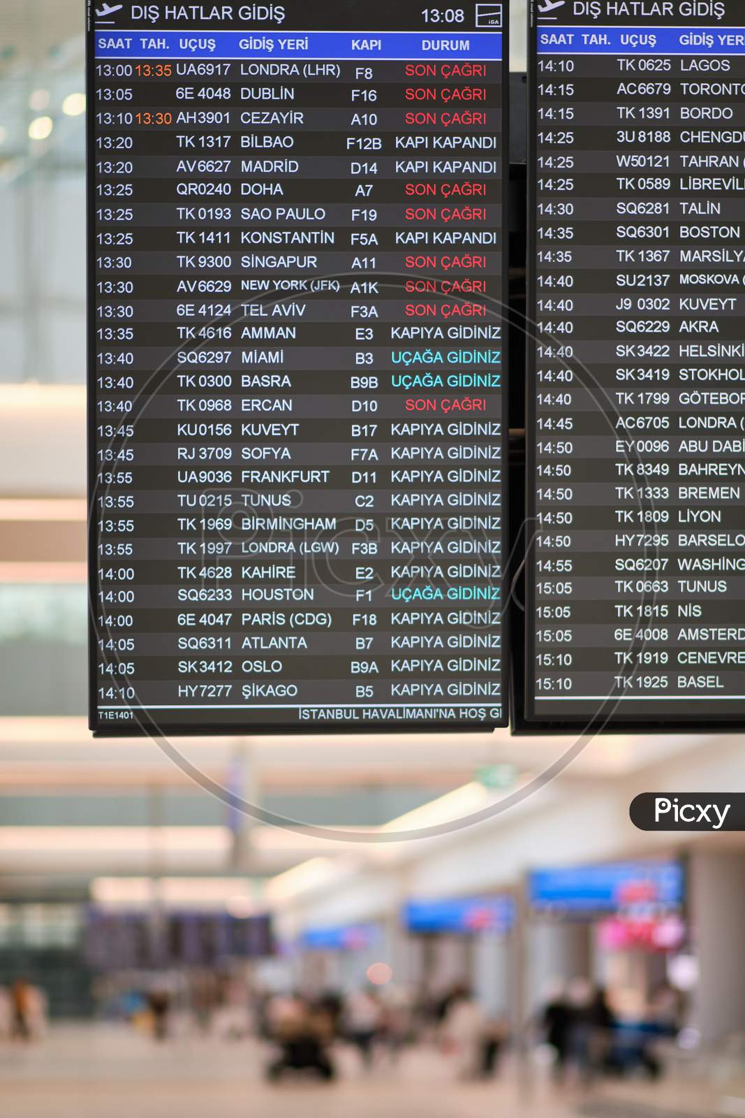 Flight Information Display Board At The New Istanbul Airport, Istanbul Havalimani In Turkey