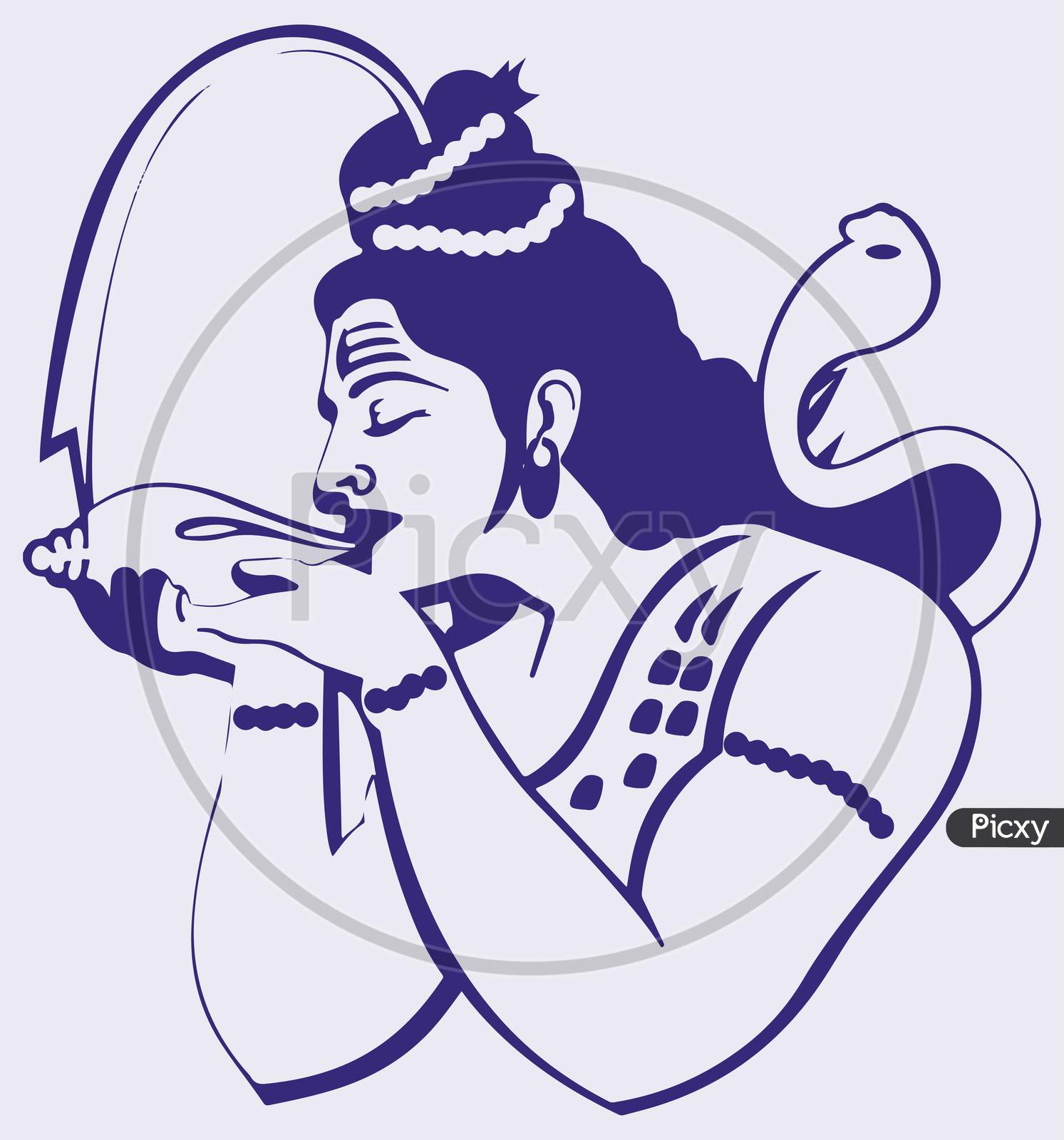 Drawing Sketch Of Lord Shiva Drinking Poison During Samudra Manthan. Shiva As Neelkantha. Lord Shiva Drinking Halahala.