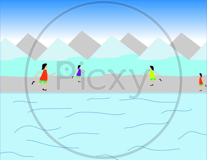 People Walking Near The Glacier Hills in high quality