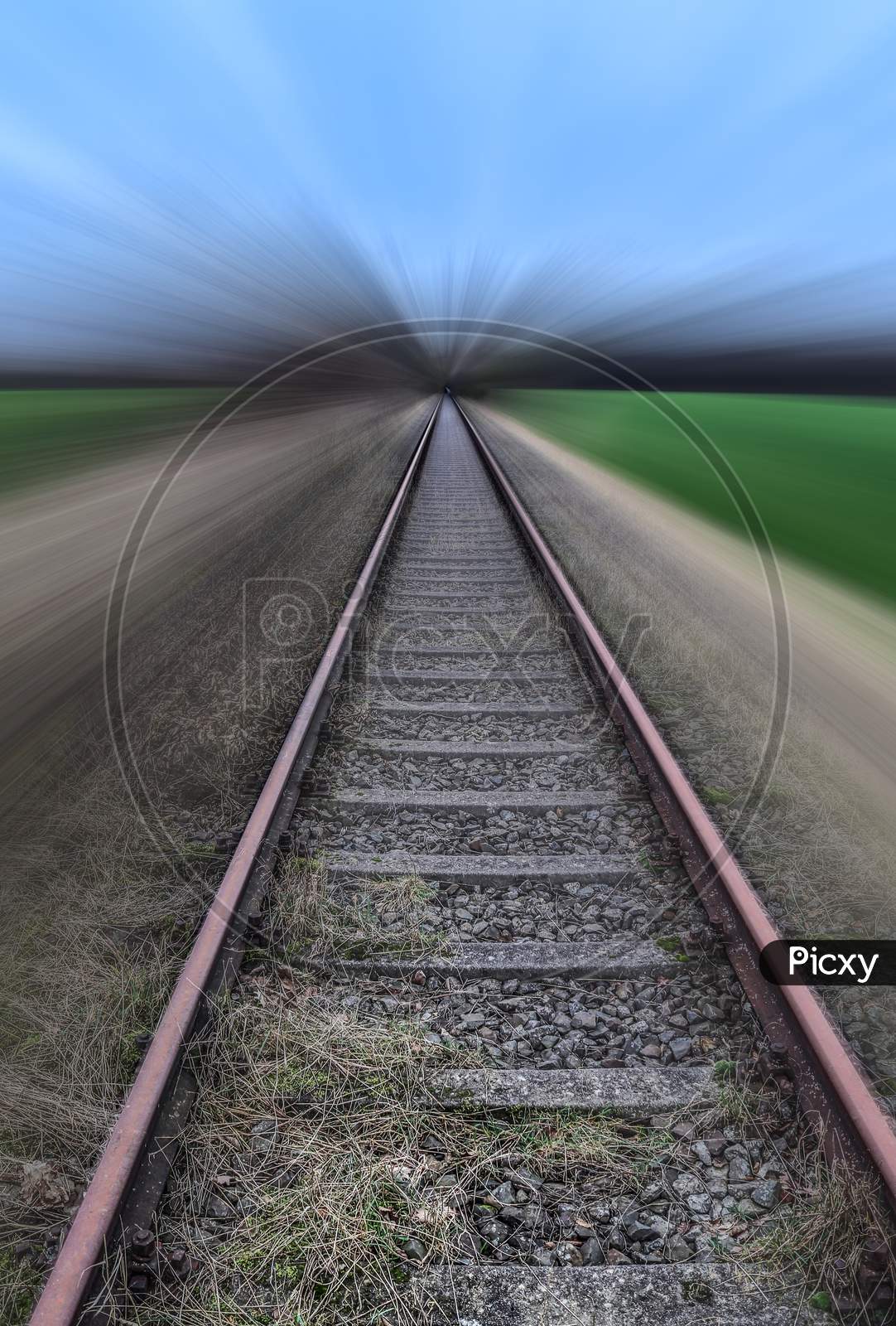 Diminishing Perspective View At A Railroad Track With A High Speed Motion Blur
