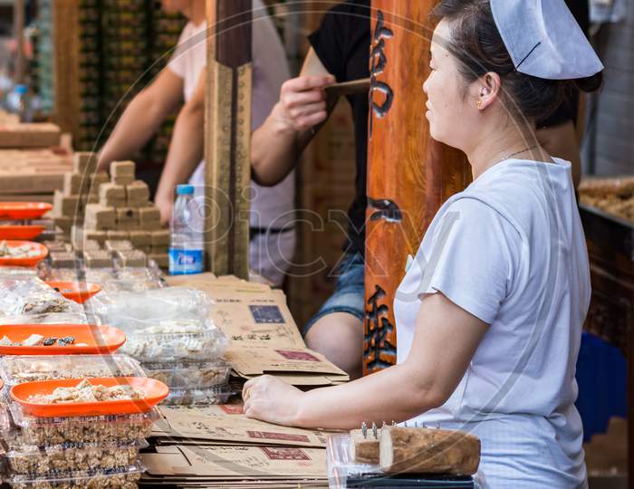 Street Vendors Selling Food In Muslim Quarter Of Xian, China